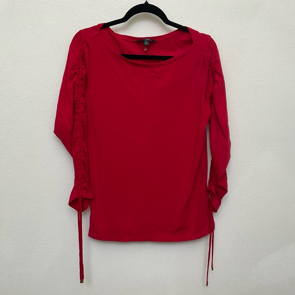 Lauren Ralph Lauren Red Ruched 3/4 Sleeve Top Size XL Office Career Work Stretch